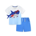 Toddler boys two-piece cotton set with shark print T-shirt and blue shorts - 2Y / White Blue Shark Style