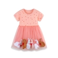 Pink short-sleeved mesh princess dress with heart prints and cute bunny patches - 2Y(90cm) / Pink