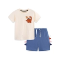 Ensemble été garçon avec t-shirt dinosaure beige et short bleu en coton tricoté - 2Y(90cm) / Top Blanc Cassé Dinosaure Et Short Bleu
