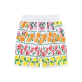 White cotton shorts for girls with colorful tropical fruit print and elastic drawstring waist - 2Y(90cm) / Fruit Print (3223)