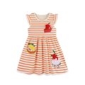 Girls sleeveless summer princess dress with orange stripes and dessert embroidery - 2Y(90cm) / Orange White Striped (1700)