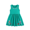 Green sleeveless girls' dress with delicate flower and forest fairy embroidery details - 2Y / Green