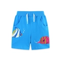 Sky blue cotton knit boys sports shorts with elastic waist and tropical fish embroidery - 2Y(90cm) / Sky Blue
