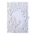Laser-cut white floral invitation cover featuring butterfly designs and secure closure - White