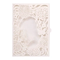 Detailed laser-cut white floral invitation card with butterfly patterns and elegant cutout - Ivory