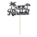 Adorno para tarta Happy Retirement con purpurina negra y diseño de palmera de verano - Estilo de Jubilación 53 (14cm)