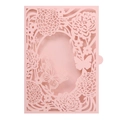 Pink laser-cut wedding invitation cover with intricate rose and butterfly patterns - Light Pink