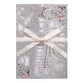 Macro detail of laser-cut wedding invitation with silver glitter paper and white satin bow - Silver Glitter