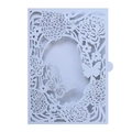 White laser cut invitation cover with hollow butterfly and floral design for weddings - Fog Blue