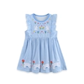 Sleeveless blue and white striped girls' dress featuring cute rabbit embroidery detail - 2Y(90cm) / Dresses / Blue and White Striped (1720)