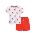 Kids summer cotton set with white crab print t-shirt and red drawstring shorts - 2Y(90cm)