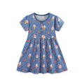 Blue short sleeve dress for girls featuring sweet ice cream and watermelon prints. - 2Y(90cm) / Blue (1711)