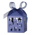 Laser cut dark purple Halloween candy box with castle silhouette and ribbon bow - Dark Blue