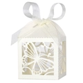 Elegant white laser cut butterfly wedding candy box with ribbon bow for party favors - Regular / Ivory