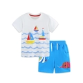 Completo estivo da bambino in cotone con t-shirt a barca a vela e pantaloncini - Bianco+Blu / 2Y(90cm)