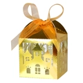 Laser-cut gold castle gift box with orange ribbon for Halloween and party favors - Gold
