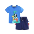 Boys summer cotton set with bright blue animal print T-shirt and 3D fin shorts - 2Y(90cm) / Blue