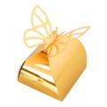 Golden laser-cut butterfly favor box for weddings with glossy triangular design - Reflective Gold