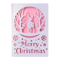 Carte de Noël blanche avec motif de renne découpé au laser et vœux festifs - Blanc + Page Intérieure Rose