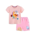 Pink cartoon unicorn summer t-shirt and matching shorts set for toddler girls - 2Y(90cm) / Pink
