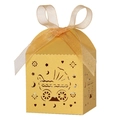 Goldener lasergeschnittener Geschenkkarton mit Kinderwagenmotiv und eleganter Schleife - Gold