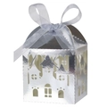 Laser-cut silver mirror castle gift box with silk ribbon for Halloween parties - Silver