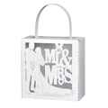 Silhouette Mr & Mrs découpée au laser sur boîte cadeau de mariage blanche avec anse - Blanc
