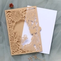 Laser cut butterfly and flower wedding invitation set with kraft paper cover and white inner card - Champagne Gold
