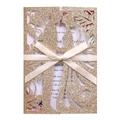 Detail of champagne gold laser-cut wedding card with glitter finish and satin bow ribbon - Glitter Rose Gold