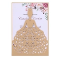Laserschnitt-Hochzeitseinladung aus Kraftpapier mit Brautsilhouette und Blumendetails - Champagnergold