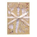 Detail of laser-cut gold glitter wedding invitation with bride and groom silhouette - Glitter Golden Yellow