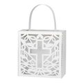 Detalle de la caja de dulces blanca cortada con láser con motivos de cruz y vides elegantes - 7*6.7*3.5CM / Blanco