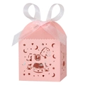 Pink laser-cut candy box with rocking horse design and elegant white chiffon ribbon - Pink