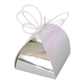 Macro shot of silver mirror laser-cut butterfly candy box with reflective metallic finish - Reflective Silver