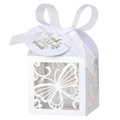 Laserschnitt Schmetterling Gastgeschenke Box mit Satinband und Anhänger für Hochzeiten - Mit Anhänger / Weiß