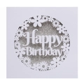 Detail view of laser-cut floral daisy pattern on Happy Birthday card with silver glitter - Silver