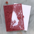 Intricate laser-cut butterfly and rose pattern on deep red wedding invitation cards - Dark Red