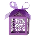 Laser-cut purple hollow favor box with sun patterns and matching organza ribbon bow - Dark Purple