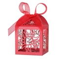 Red hollow sun-pattern paper favor box with elegant ribbon bow for party gifts - Pearlescent Red