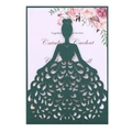Green laser-cut wedding invitation sleeve with elegant ball gown lace design - Dark Green