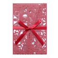 Detailed laser-cut floral pattern on elegant dark red wedding invitation with satin ribbon - Dark Red