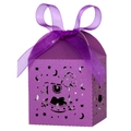 Detail of laser-cut purple rocking horse gift box with a satin ribbon and star patterns - Deep purple