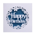Laser-cut daisy birthday invitation card with blue glitter inlay and Happy Birthday text - Sapphire Blue
