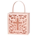Caja rosa para detalles con diseño de cruz calada con láser y elegantes asas de mano - 7*6.7*3.5CM / Marfil