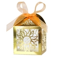 Gold laser cut hollow sun candy gift box with orange ribbon for wedding party favors - Reflective Gold