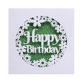 Detail of laser-cut daisy wreath and Happy Birthday text with green glitter background - Dark Green