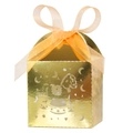 Detail of laser-cut hollow rocking horse candy box in gold with ribbon for baby parties - Reflective Gold