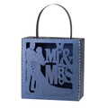 Blue glitter laser cut wedding favor box with Mr & Mrs silhouette and handle - Magic Blue