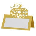 Laser cut orange pumpkin place card for Halloween tables with white writing area - Gold
