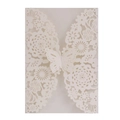 Intricate laser-cut white wedding invitation cover featuring butterfly and floral patterns - Ivory